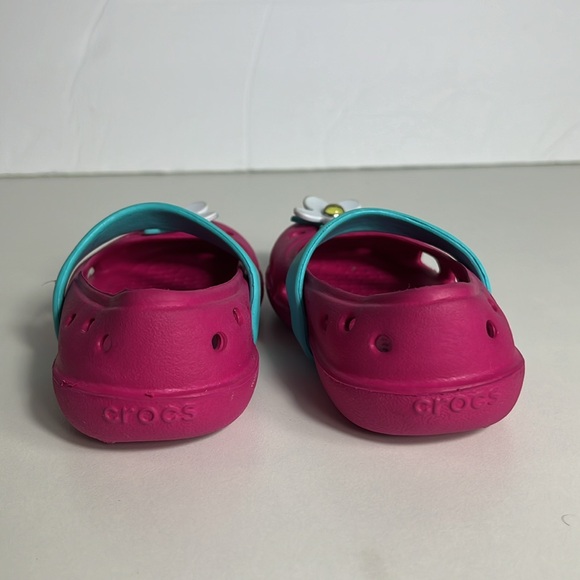 Crocs Keeley Pink/Blue Flower Embellished Flats Shoes Kid’s Size 4 - Picture 4 of 8